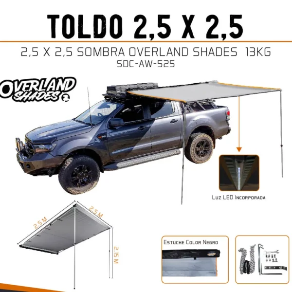 Toldo 2.5 Largo X 2.5 Sombra Overland Shades 13KG