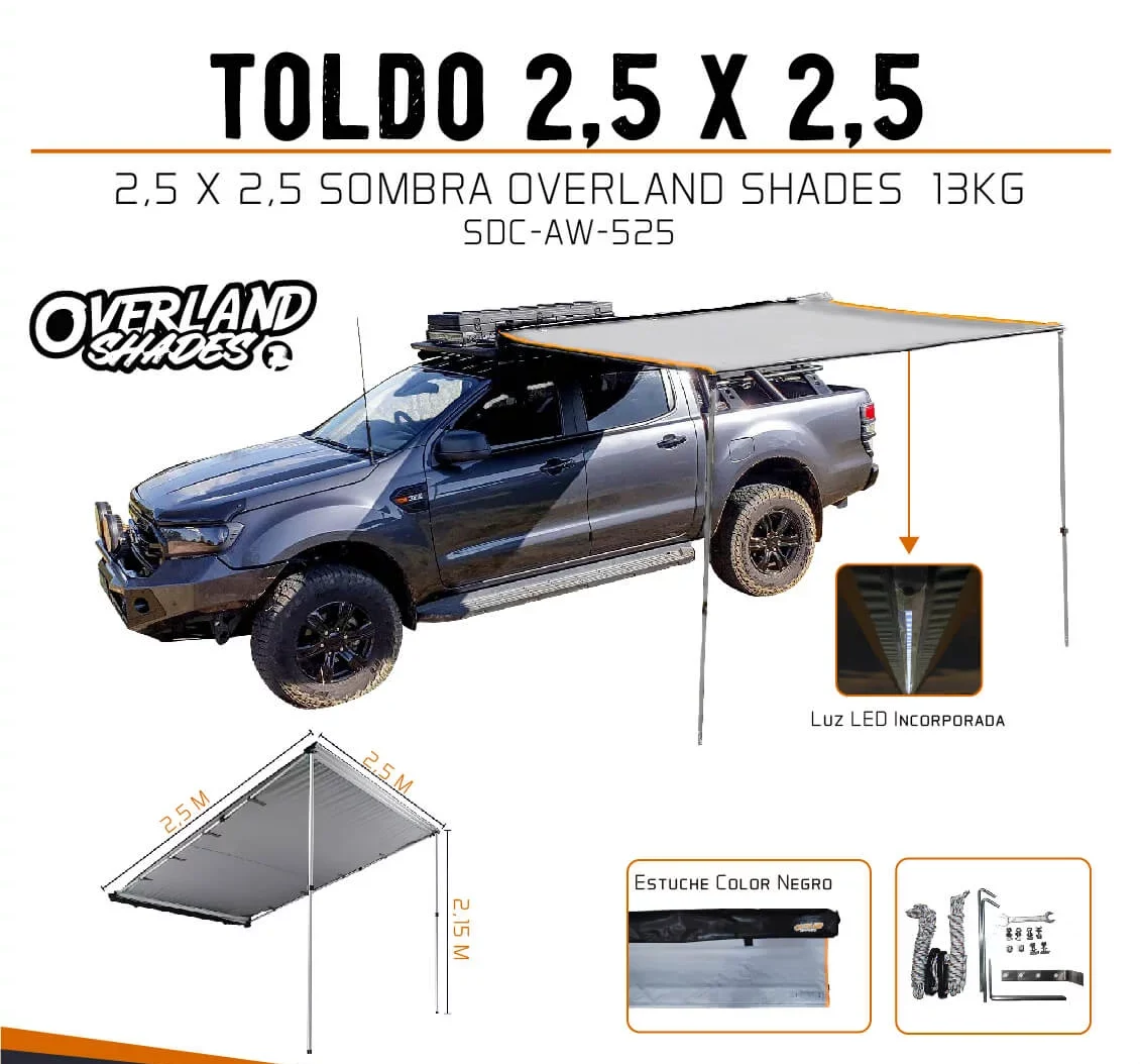 SDC-AW-525 Toldo 2.5 Largo X 2.5 Sombra Overland Shades 13KG - Image 1