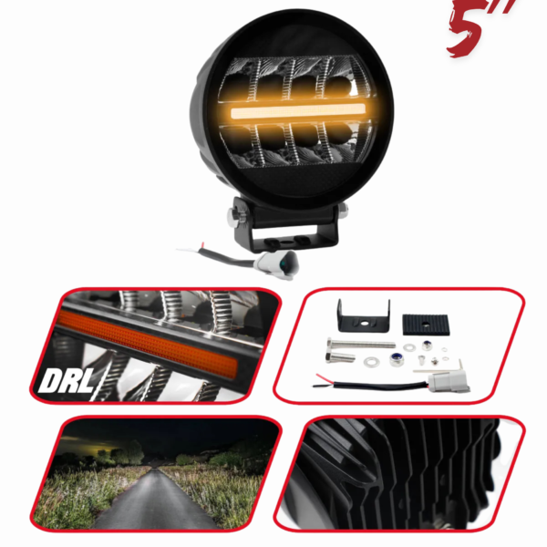 Lámparas LED de 5″ (UNIDAD) redondas con DRL naranja