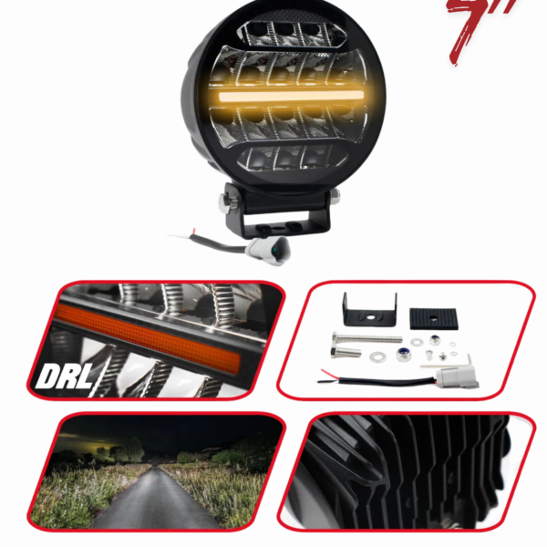 Lámparas LED de 7″ (UNIDAD) redondas con DRL naranja